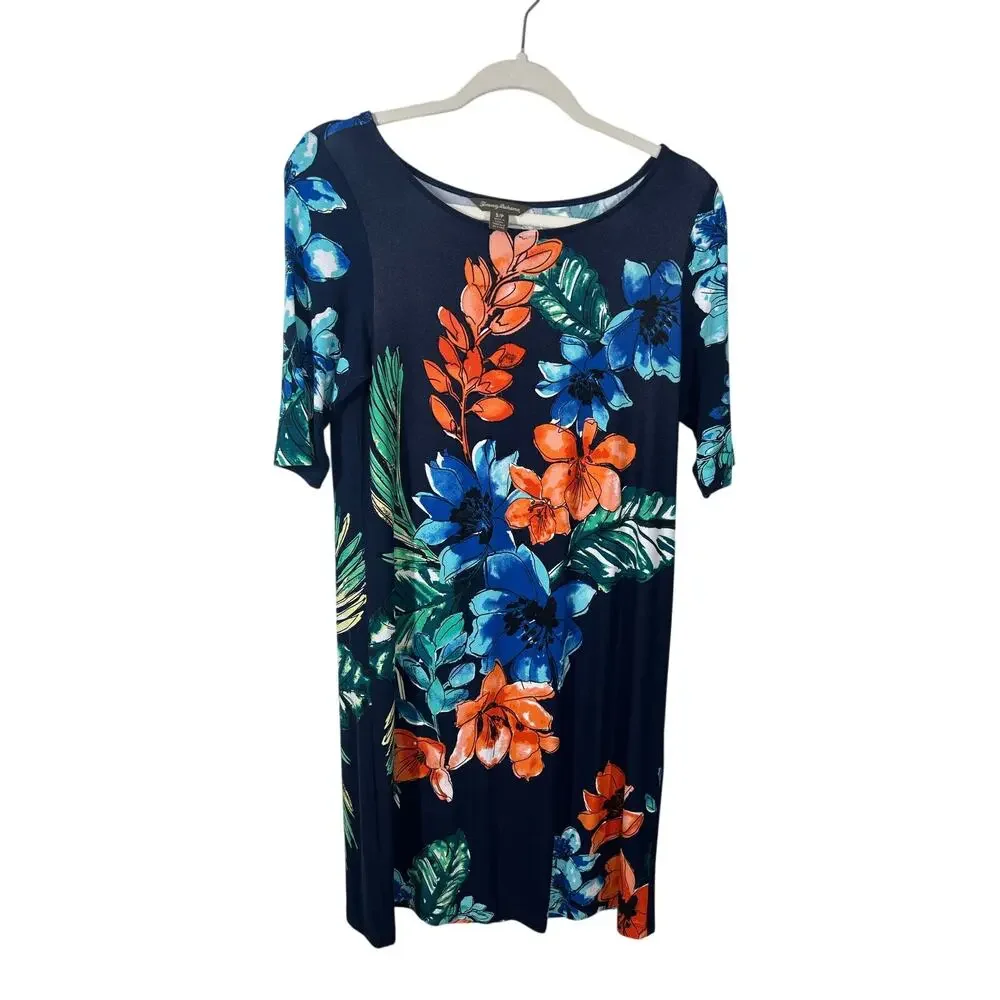 Tommy Bahama Tropical Shift Dress Small 3/4 Sleeve Resort Vacation Island Print